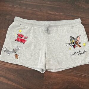 Tom and Jerry Women's Embroidered Graphic Print Gray Comfy Shorts Sizes XXL